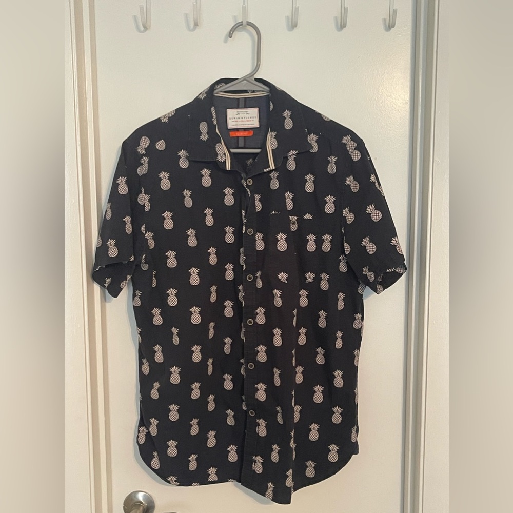 Denim & flowers casual bottom down shirt